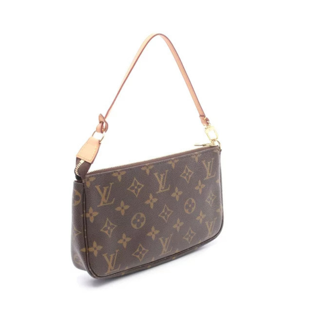 Louis Vuitton Brown Pochette Monogram Canvas Handbag Leather Accessoires Brown